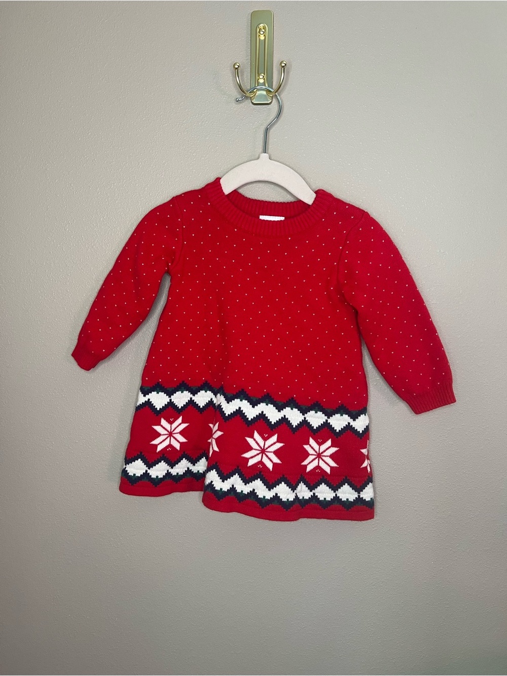 3-6m Hanna Andersson Red Knit Dress with White Snowflake Trim